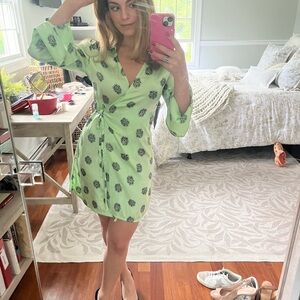 Chic Mint Floral Wrap Dress